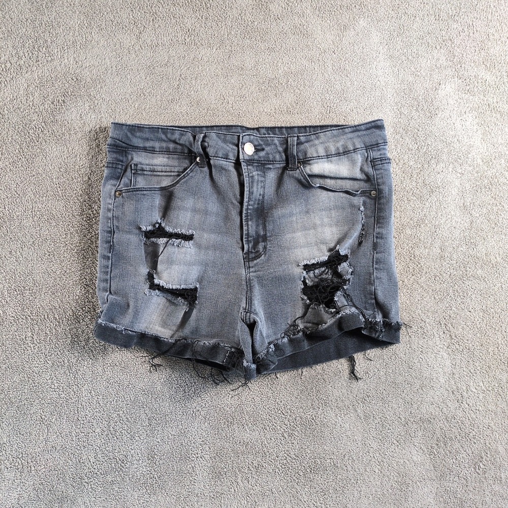 Black Label by C'est Toi Distressed Denim Cutoff‎ Shorts Womens Size L Black
